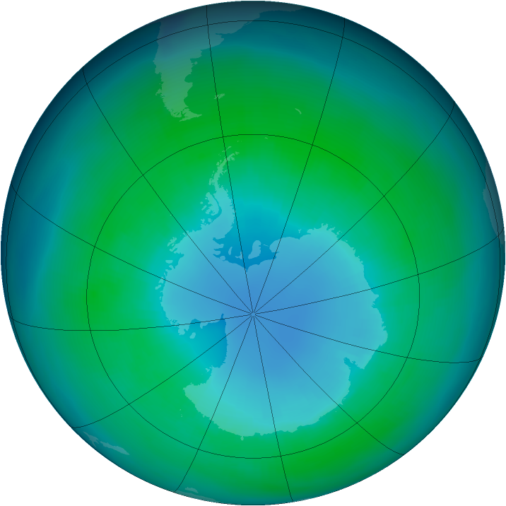Antarctic ozone map for April 1985